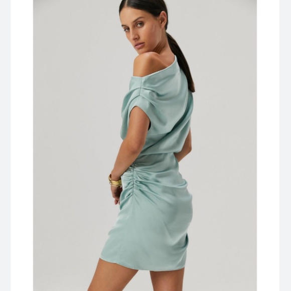 Brand New MISHA OFF-THE-SHOULDER SLIM RUCHED MINI DRESS - Picture 11 of 16